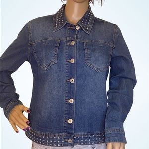 Blue Desire Cute Denim Button-Down Stretchy Jacket with Sequins Size Small VGC